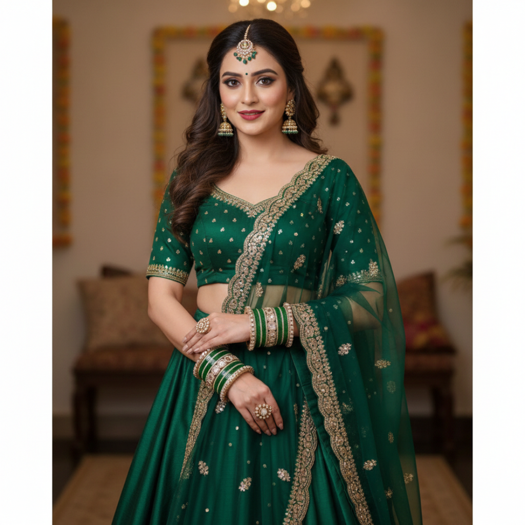 AYSIMA Emerald Grace – Green 42-Piece Bridal Bangle Set with Statement Kada