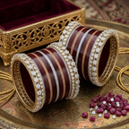 AYSIMA Wine Royale – 42-Piece Maroon Bangle Set with Designer Kadas
