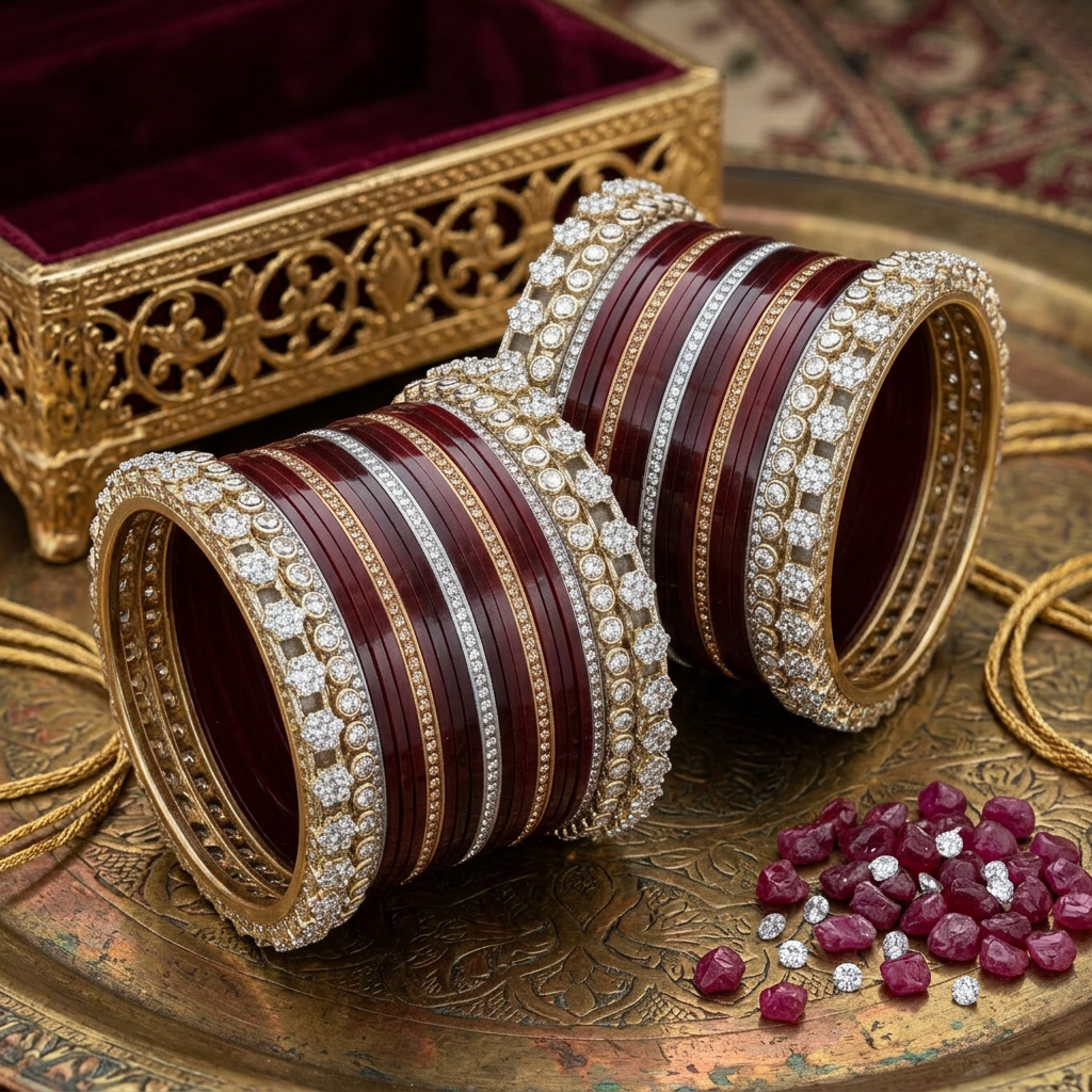 AYSIMA Wine Royale – 42-Piece Maroon Bangle Set with Designer Kadas