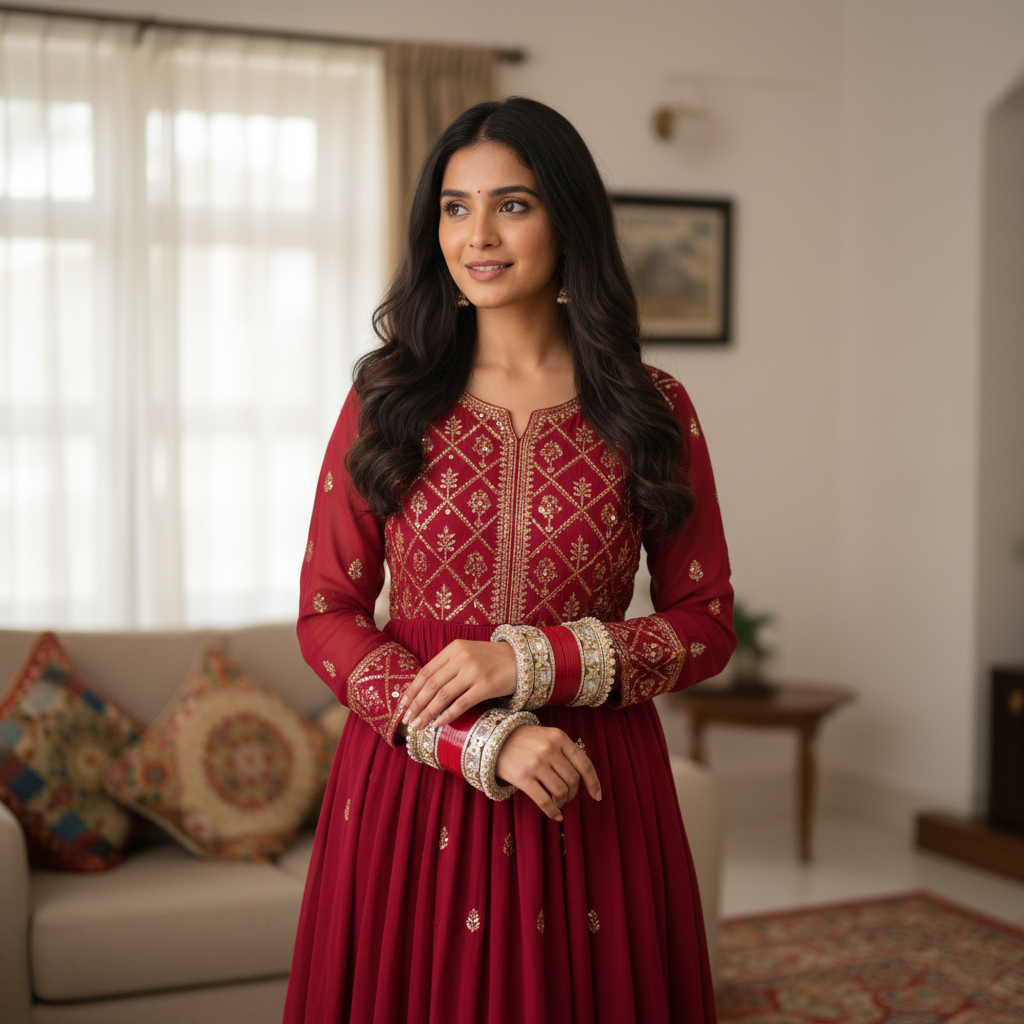 AYSIMA Shagun – Red Bridal Chura & Floral Kada Set - 36 pieces