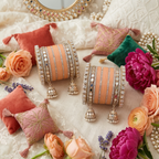 AYSIMA Anaya – Peach Bridal Bangles with Mirror-Look Kadas & Jhumka Charms - 40 pieces
