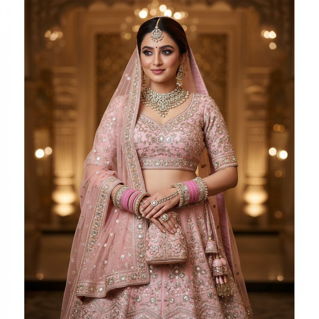 AYSIMA Ruhani – Rose Pink Bridal Bangle Set with Floral Kadas - 40 pieces
