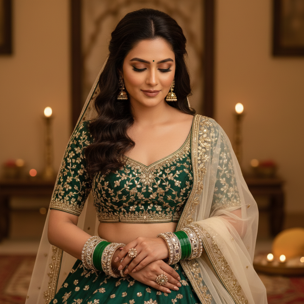 AYSIMA Vanya – Green Bridal Bangles with Floral Kadas - 36 pieces