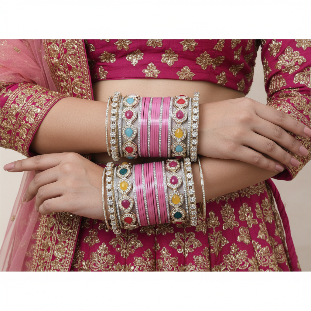Pink Bridal Bangles & Pachari Kadas | AYSIMA Vamika - 40 pieces
