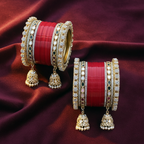 AYSIMA Vedika – Red Bridal Bangle Set with Jhumka Charms - 36 pieces