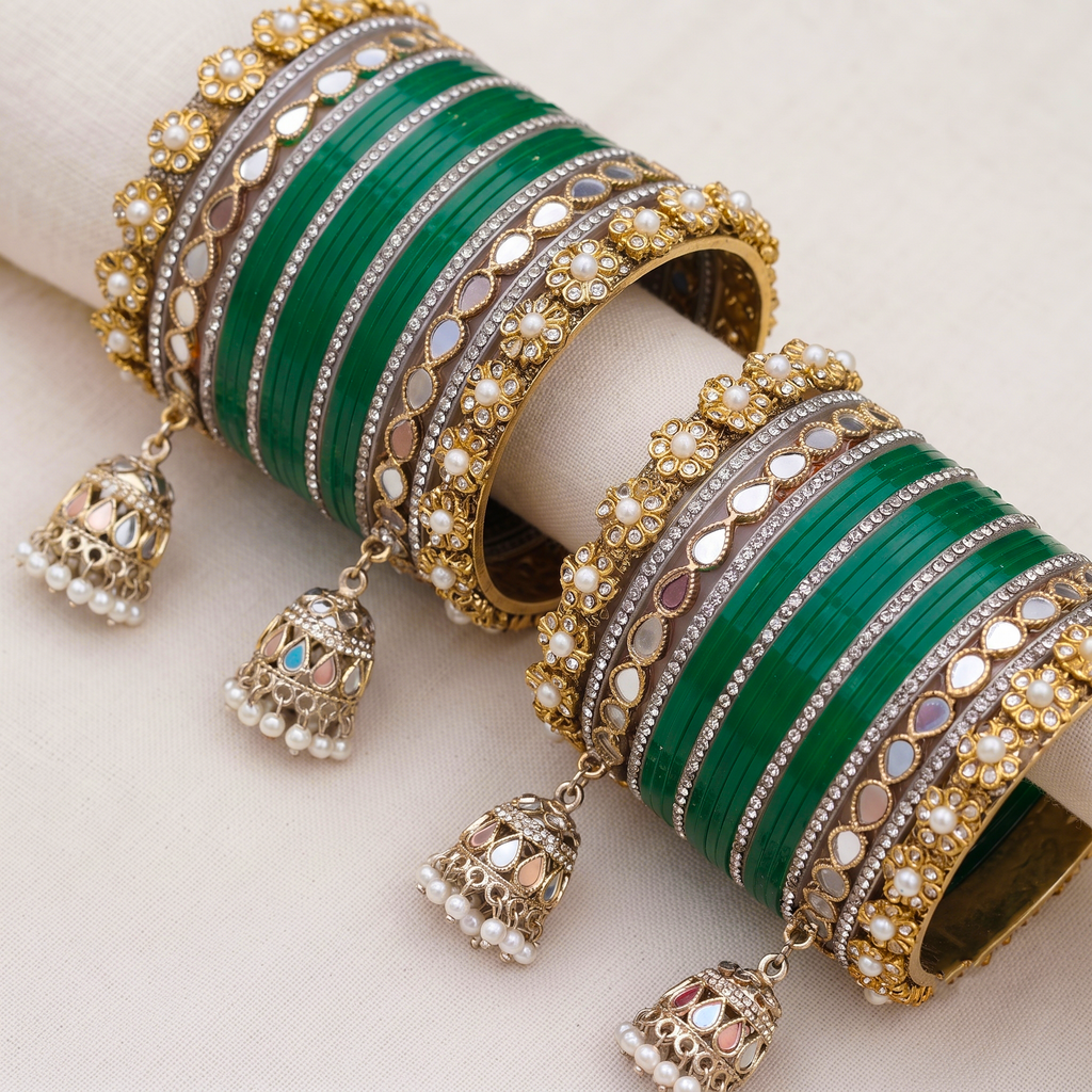 AYSIMA Green Bridal Chura & Kangan Bangle Set – 40 Pieces