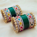 AYSIMA Green Bridal Bangle Set with Multicolour Kadas - 36 pieces
