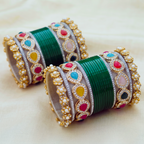 AYSIMA Green Bridal Bangle Set with Multicolour Kadas - 36 pieces