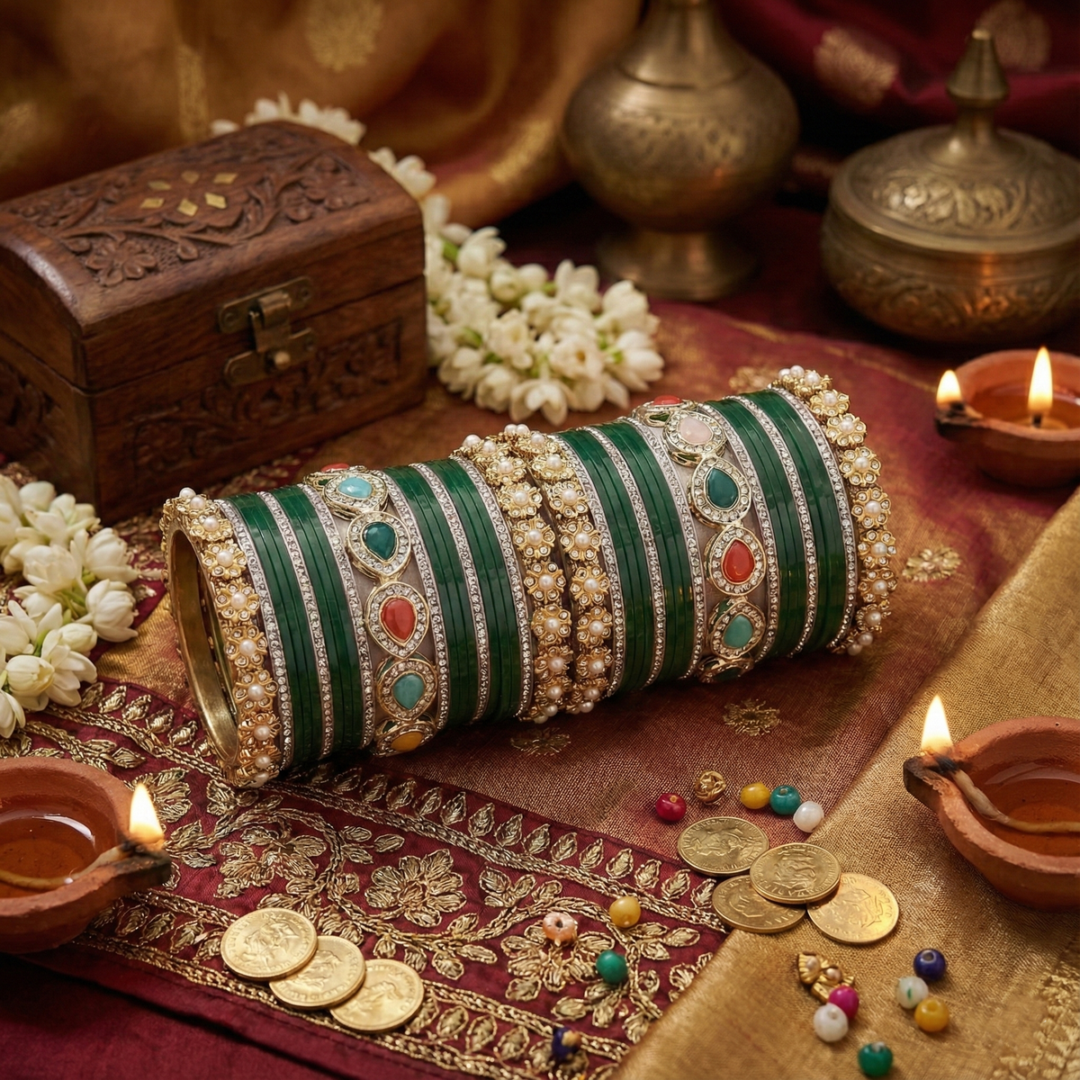 AYSIMA | Green Bangle Set for Women with Kada | 42 Pieces