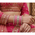 AYSIMA Rose Radiance – Pink 42-Piece Bridal Bangle Set with Designer Kada