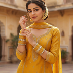 AYSIMA Haldi Royale – Mustard Gold 42-Piece Bridal Bangle Set with Statement Kada