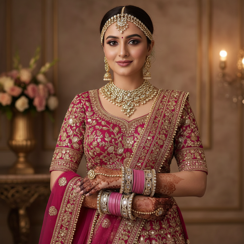 AYSIMA Aabha – Rose Pink Bridal Chura & Floral Kada Set - 36 pieces