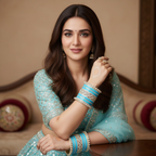 AYSIMA Indira – Aqua Blue Bridal Bangle Set with Floral Kadas - 42 pieces