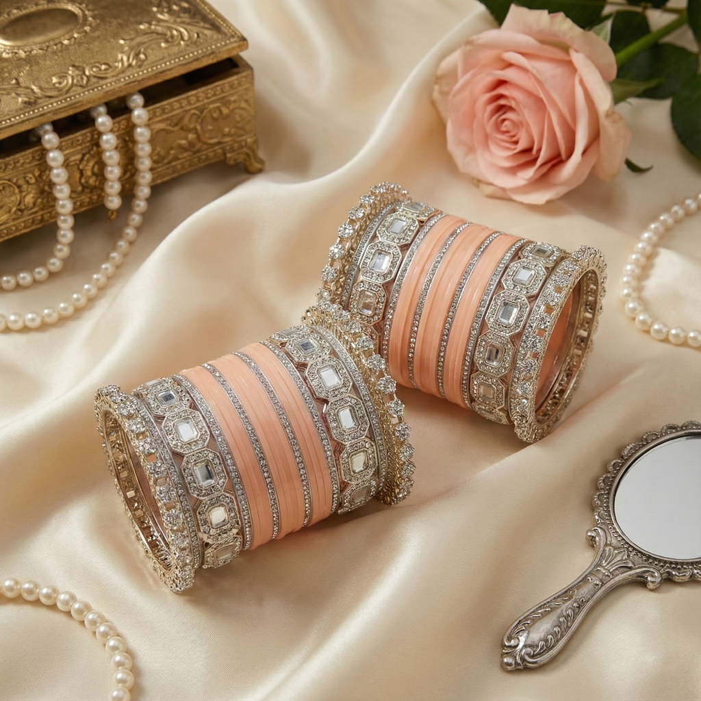 AYSIMA Peach Bridal Bangles & Pachari Kadas – Saumya - 40 pieces