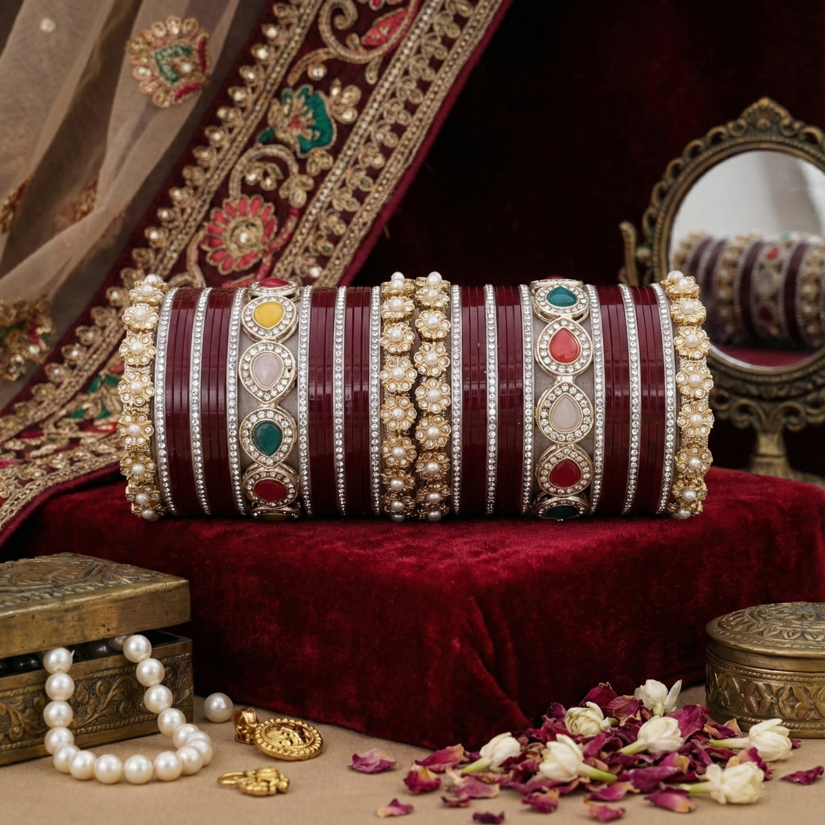 AYSIMA | Maroon Bangle Set for Women with Kada | 42 Pieces