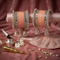 AYSIMA Mihika – Peach Bridal Bangle Set with Mirror-Look Kadas & Jhumka Charms - 36 pieces