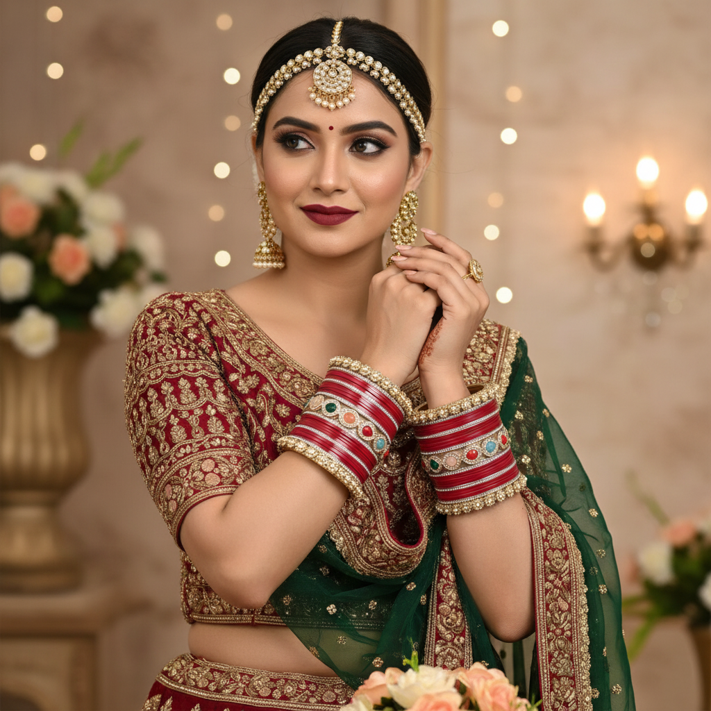 AYSIMA Laal Shringar – Red Bridal Bangle Set with Statement Kada - 42 pieces