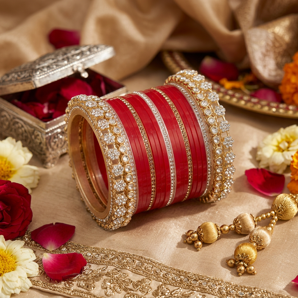 AYSIMA Ruby Grace – Red Bridal Bangle Set with Designer Kadas | 42 pieces