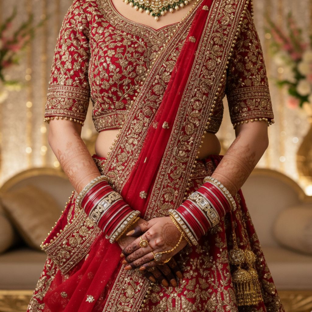 AYSIMA Sindhuri Red Bridal Bangle Set for Women | Traditional Wedding Bangles with Floral Kadas