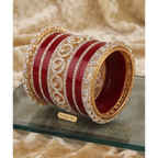 AYSIMA Samaira – Maroon Bridal Bangle Set with Gold-Tone Floral Kadas - 42 pieces
