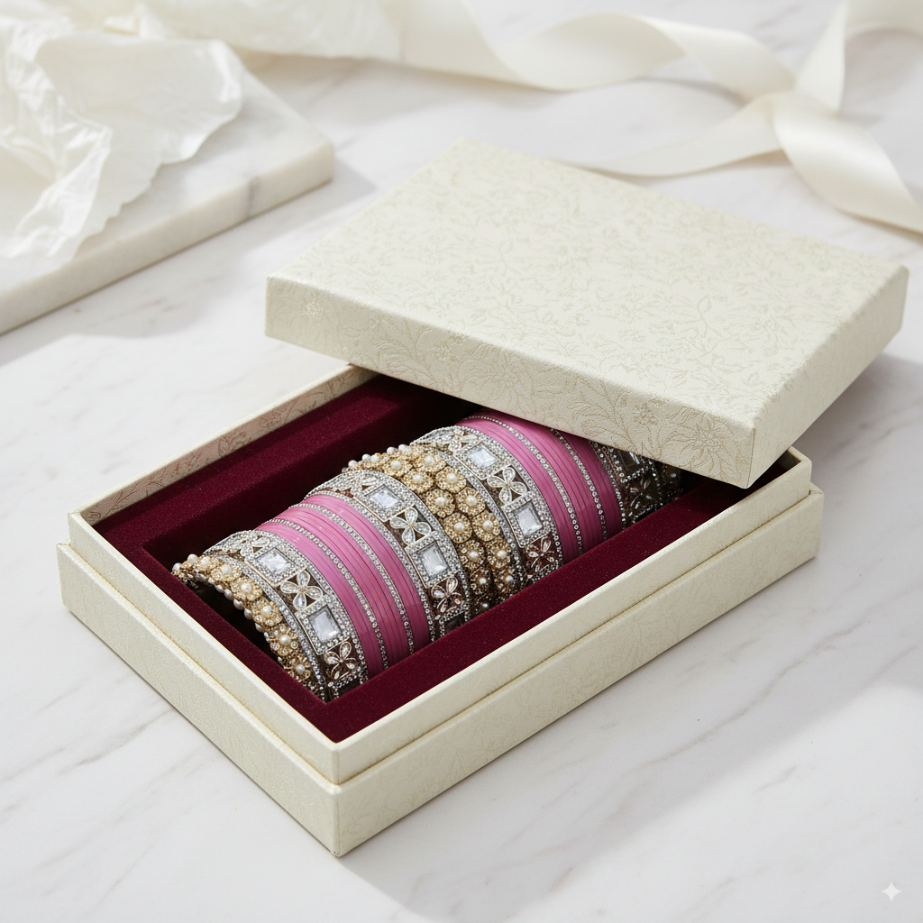 AYSIMA Gulrisha – Dusty Rose Pink Bridal Chura & Floral Designer Kada Set | 40 Pieces