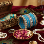 AYSIMA Sapphire Teal Royale – Blue 42-Piece Bridal Bangle Set with Statement Kada