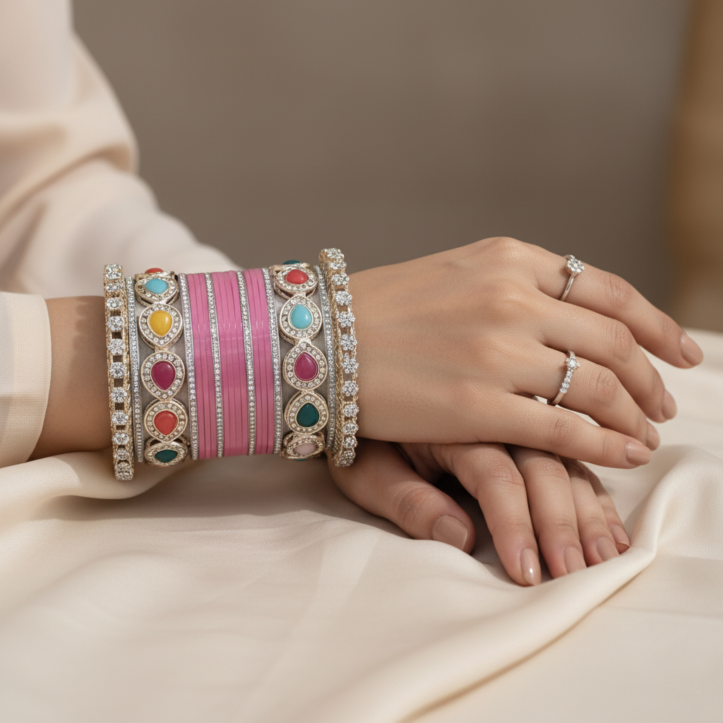 Pink Bridal Bangles & Pachari Kadas | AYSIMA Vamika - 40 pieces