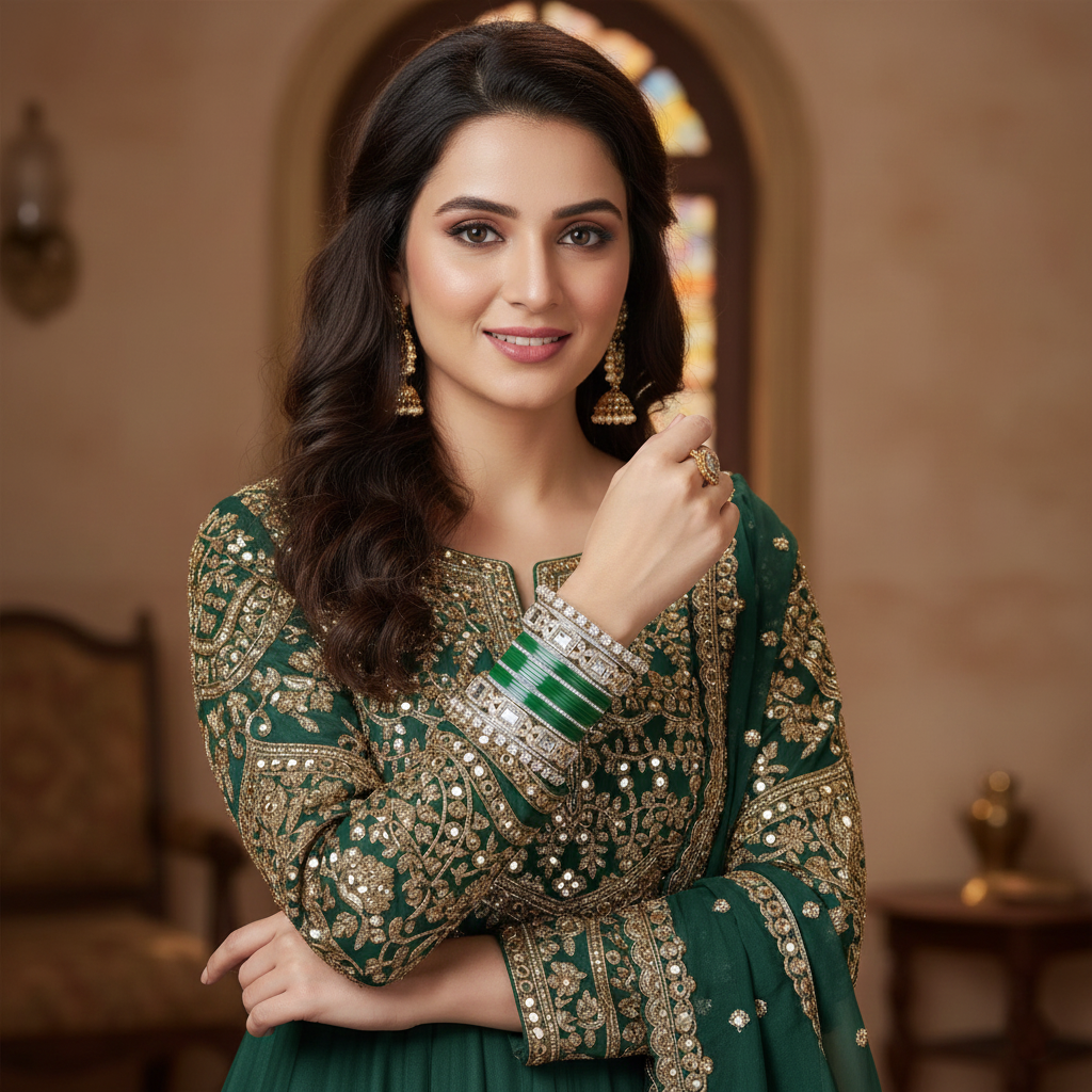 AYSIMA Harini – Green Bridal Chura & Floral Kada Set - 40 pieces