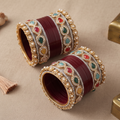 AYSIMA Maroon Bridal Bangles & Kundan-Style Kadas - 36 pieces
