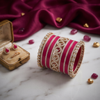 AYSIMA Pranavi – Rani Pink Bridal Bangle Set with Gold-Tone Kadas - 42 pieces