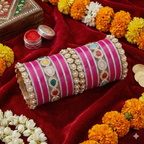 AYSIMA Rani Shringar – Rani Pink Bridal Bangle Set with Statement Kada - 42 pieces