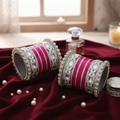 AYSIMA Manjari – Rani Pink Bridal Bangle Set with Floral Kadas - 40 pieces