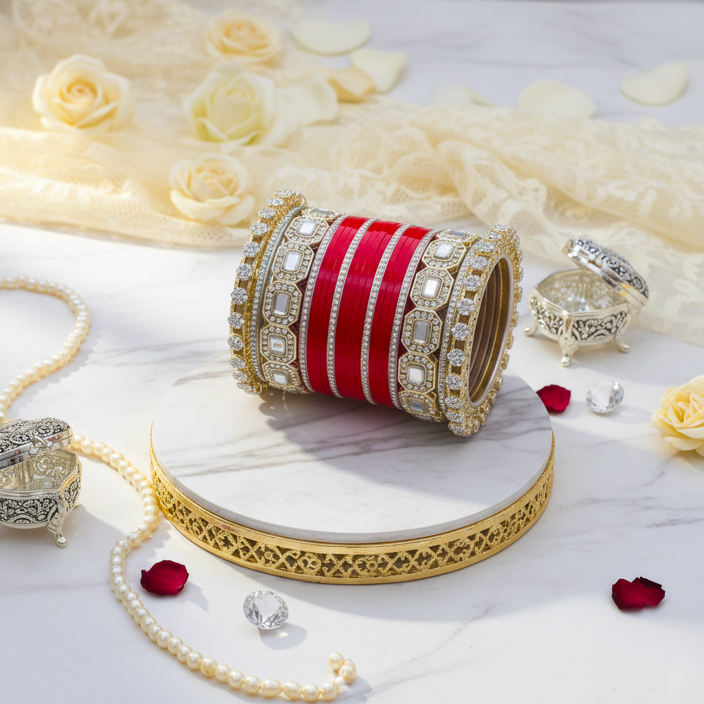 AYSIMA Red Bridal Chura & Pachari Kadas – Saanvi - 40 pieces