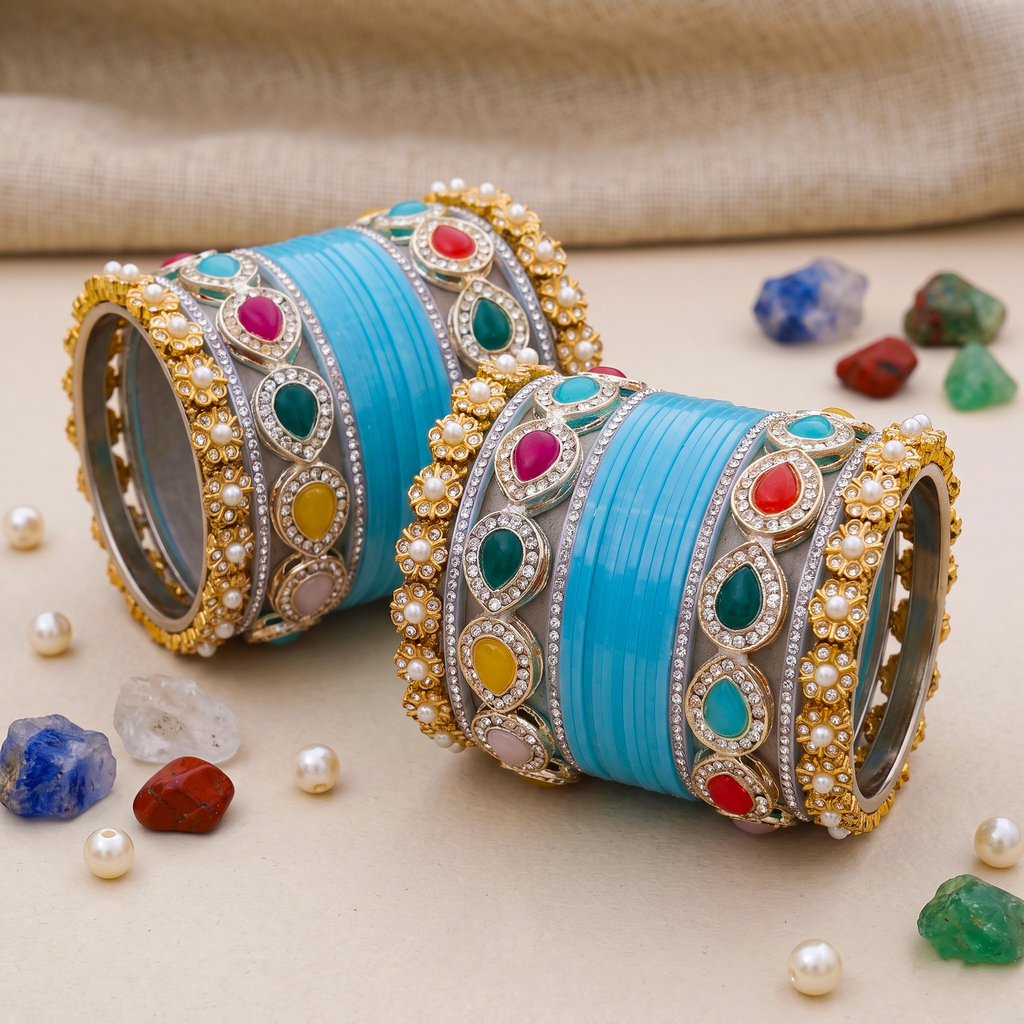 AYSIMA Turquoise Blue Bridal Bangles & Kadas – Leher - 36 pieces