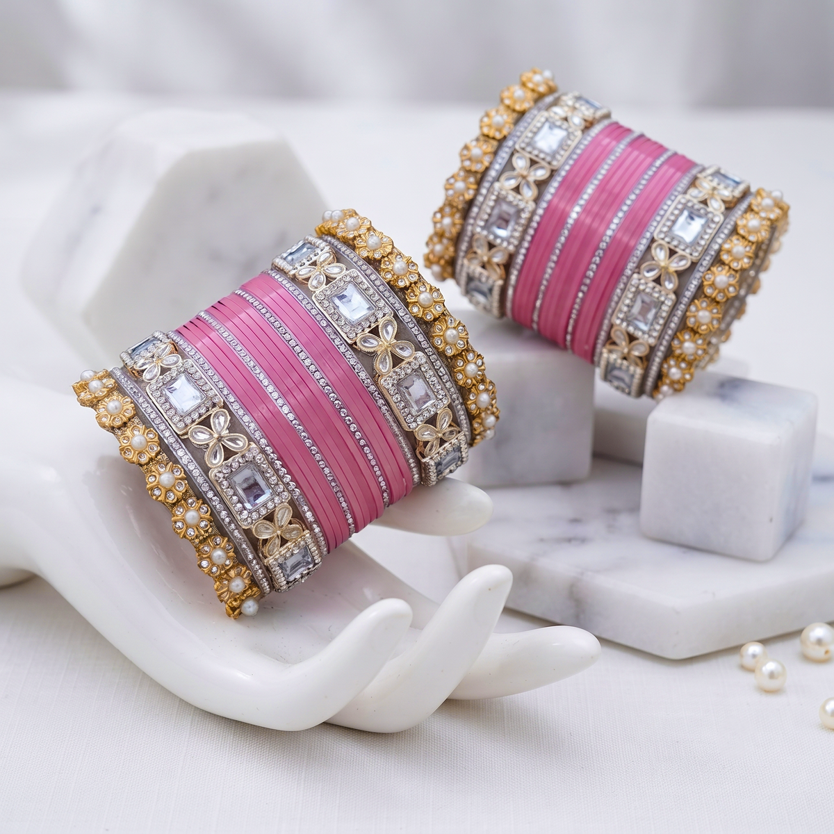 AYSIMA | 40-Piece Pink Bangle Set with Kada for Women