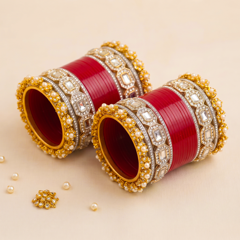 AYSIMA Laal Shringar – Red 36-Piece Bridal Bangle Set with Kadas