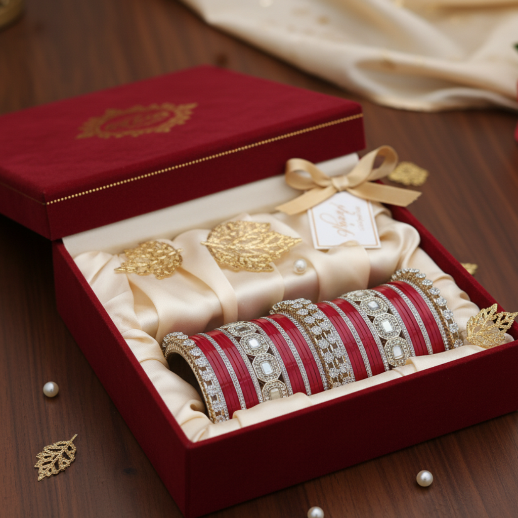 AYSIMA Crimson Grace – Red 42-Piece Bridal Bangle Set with Statement Kada