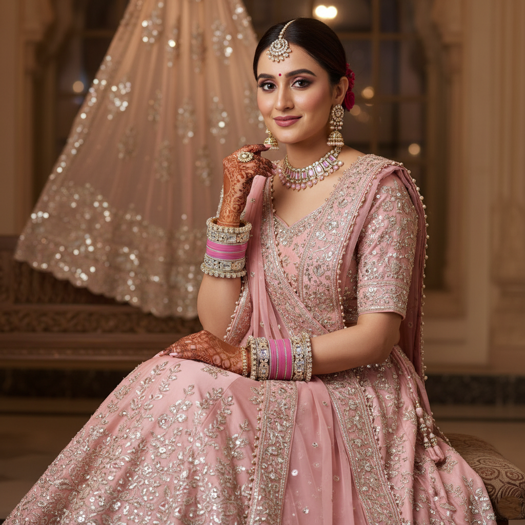 AYSIMA Ruhani – Rose Pink Bridal Bangle Set with Floral Kadas - 40 pieces