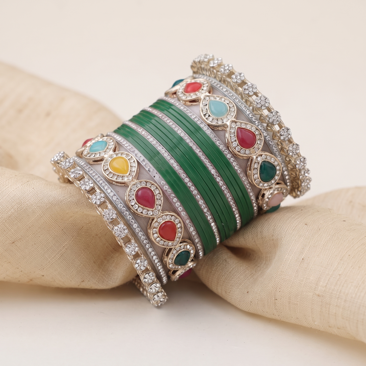 Green Bridal Bangles & Pachari Kadas | AYSIMA Nitya - 40 pieces