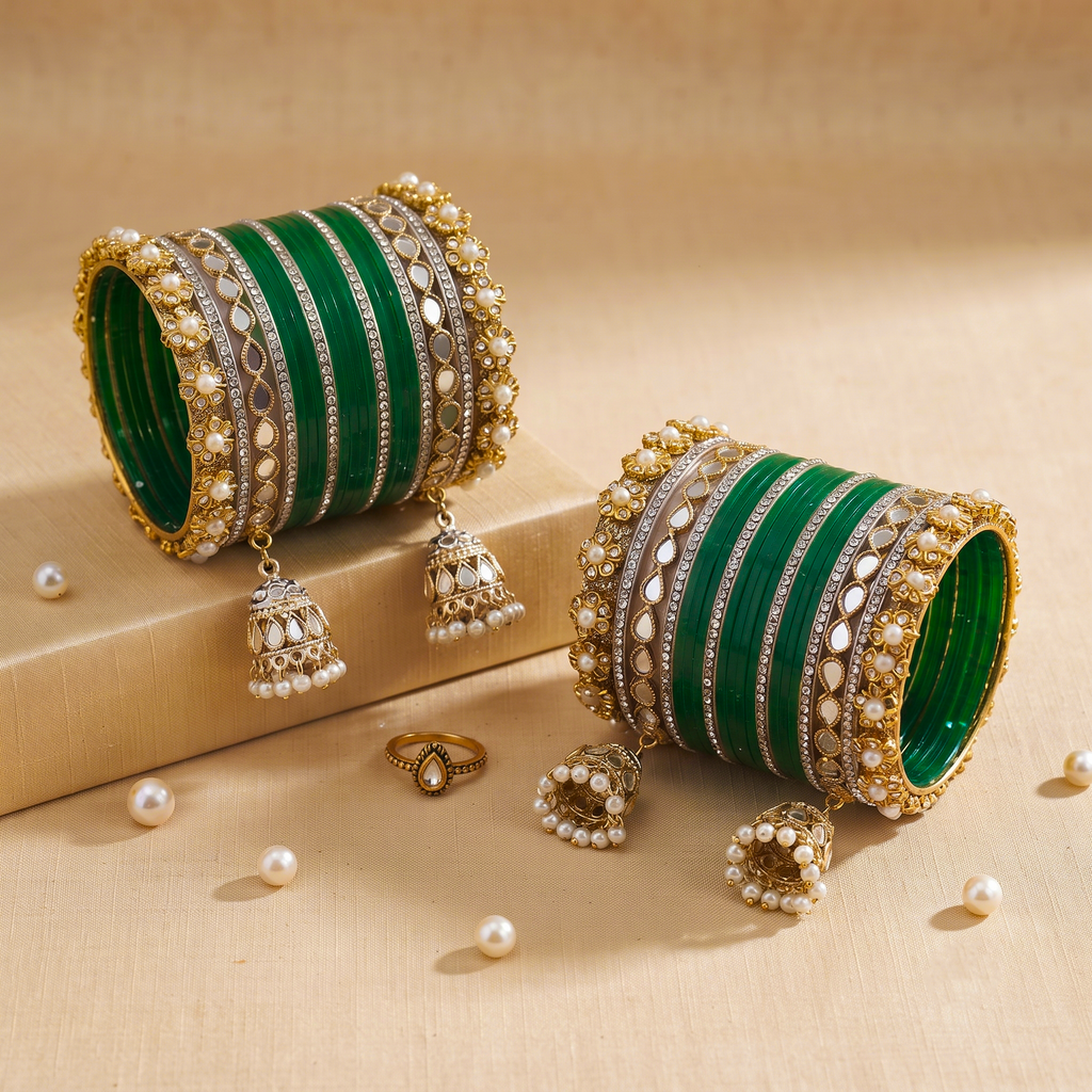 AYSIMA Green Bridal Chura & Kangan Bangle Set – 40 Pieces