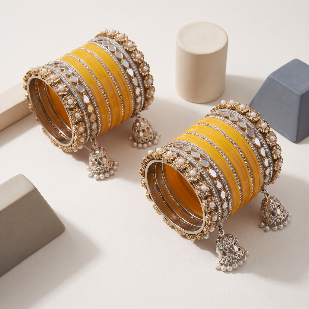 AYSIMA Yellow Bridal Bangle Set for Haldi – 40 Pieces
