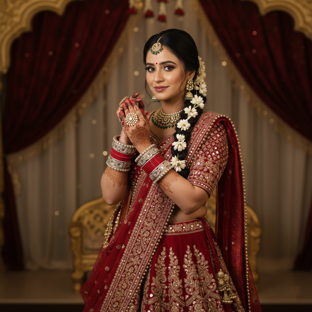 AYSIMA Shagun – Red Bridal Chura & Floral Kada Set - 36 pieces