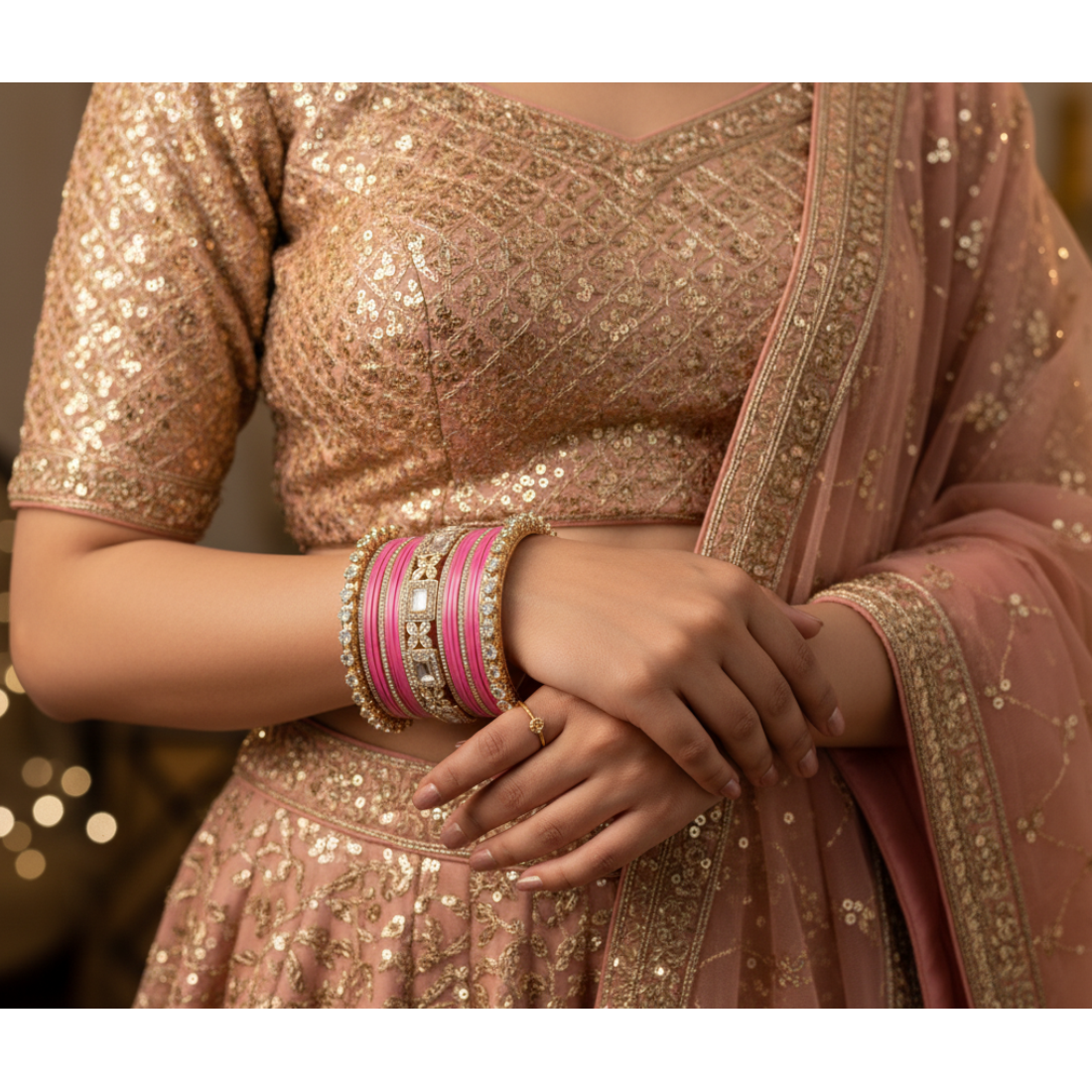 AYSIMA Gulika Pink Wedding Bangles for Women | Bridal Bangle Set with Floral Kadas