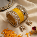 AYSIMA Kanika – Yellow Haldi Bangle Set with Jhumka Charms - 36 pieces