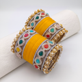 AYSIMA Yellow Haldi Bangle Set with Multicolour Kadas - 36 pieces