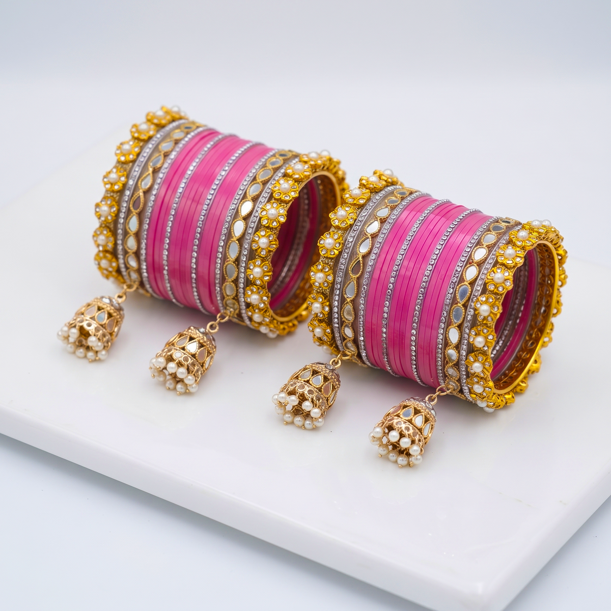 AYSIMA Pink Bridal Chura & Kangan Bangle Set – 40 Pieces