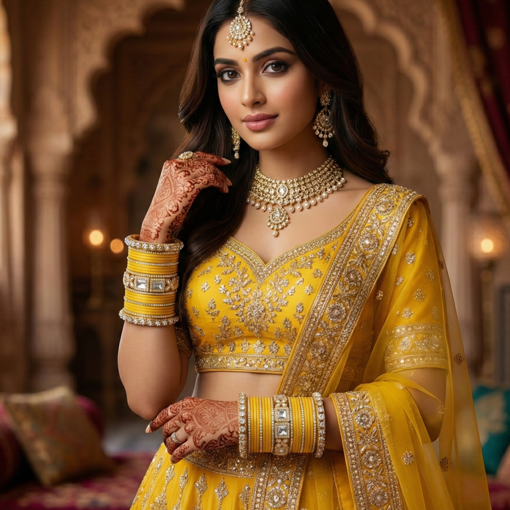 AYSIMA Peetika Yellow Haldi Bangle Set for Women | Bridal Bangles & Floral Kadas