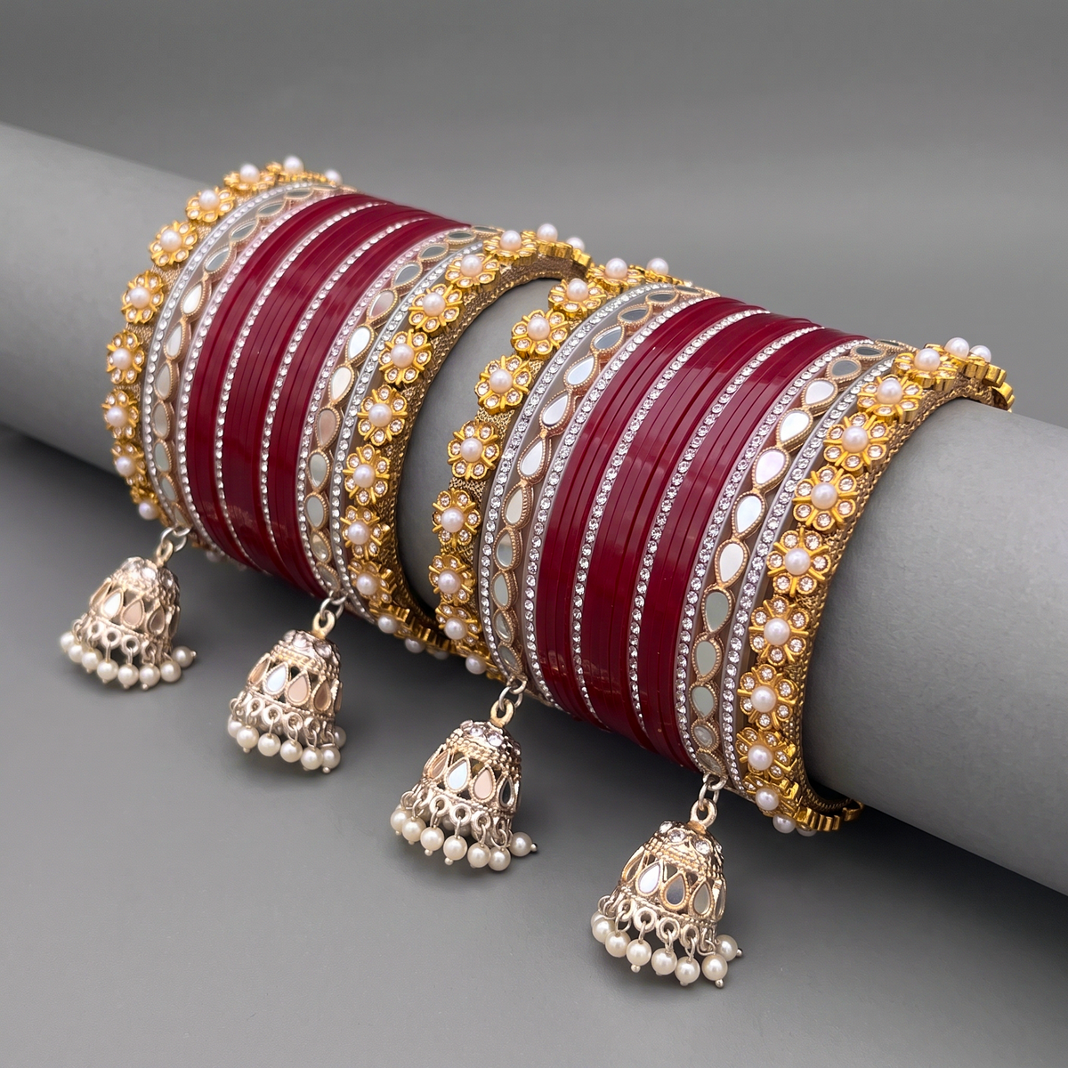 AYSIMA Maroon Bridal Chura & Kangan Bangle Set – 40 Pieces