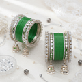 AYSIMA Suhani – Green Bridal Bangle Set with Jhumka Charms - 36 pieces