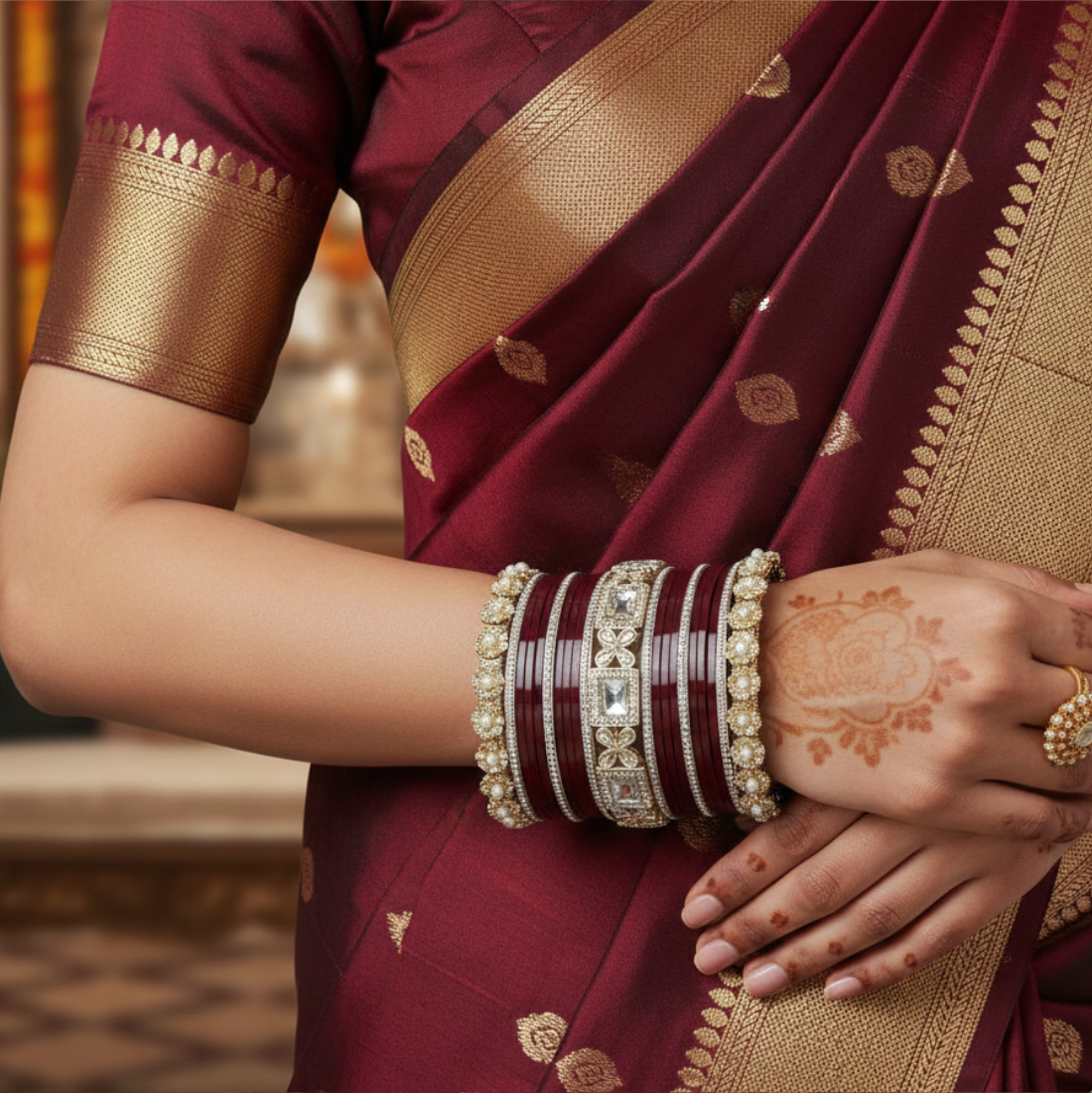 AYSIMA | Maroon Bangle Set for Women with Kada | 42 Pieces